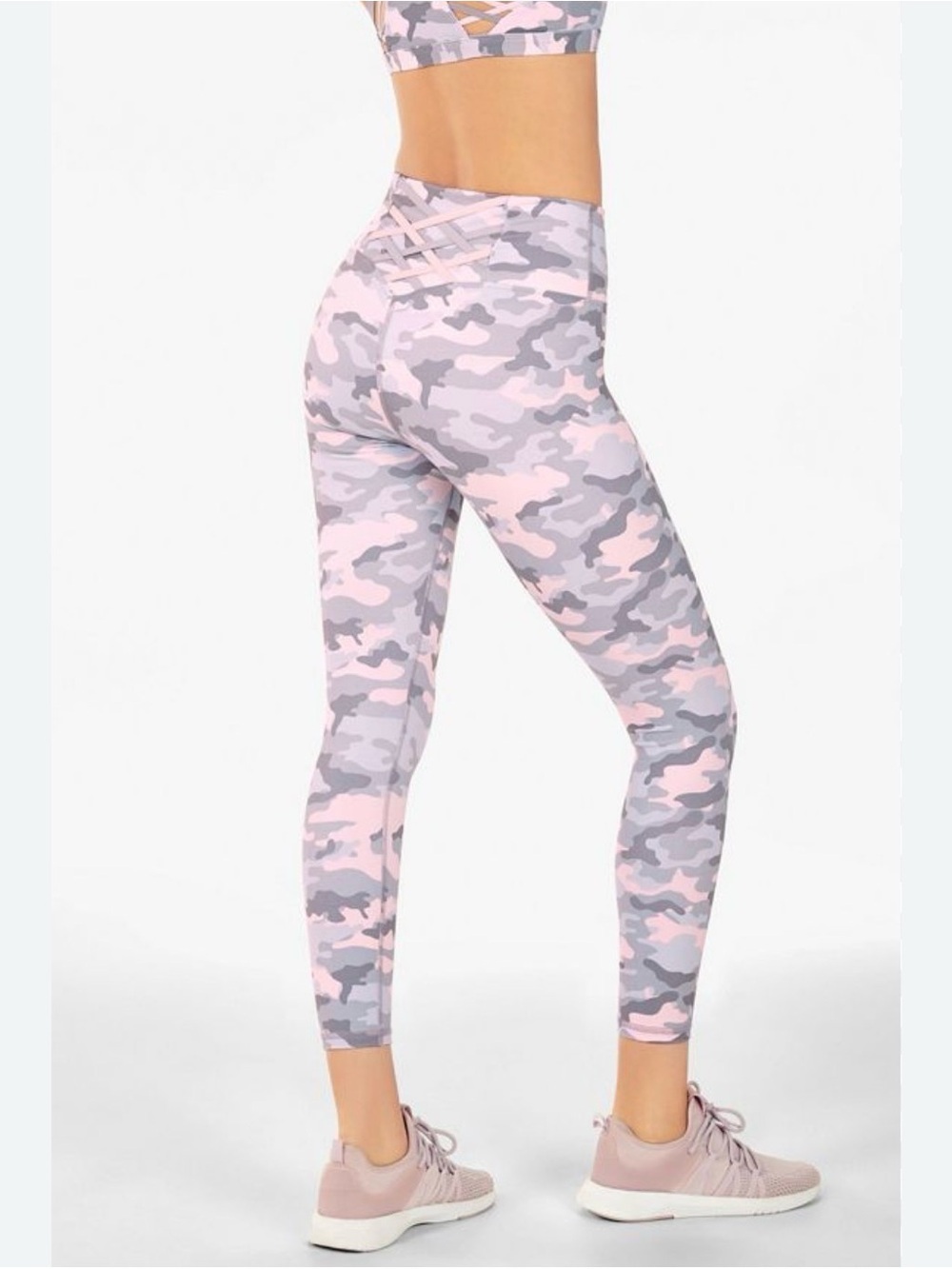 NWT Fabletics PowerHold Sabira High Waisted 7/8 Pink Gray Camo Leggings L